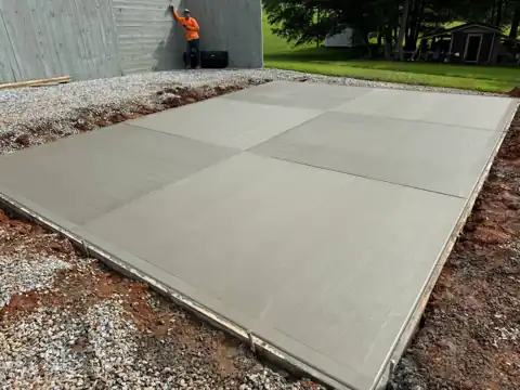 Pole barn concrete pad pour